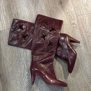 Bruno Magli genuine leather Brown Heeled Boots with Sleek Design